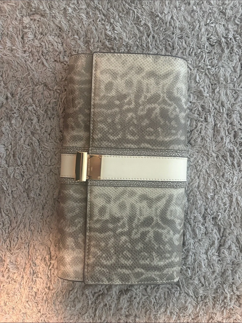 Vince Camuto Neutral Patterned Clutch with Cream and Gold Hardware